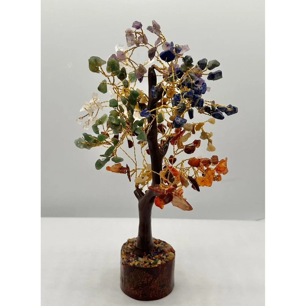 Gemstone Bonsai Tree of Life Sculpture Amethyst Quartz Lapis Chakra Feng Shui